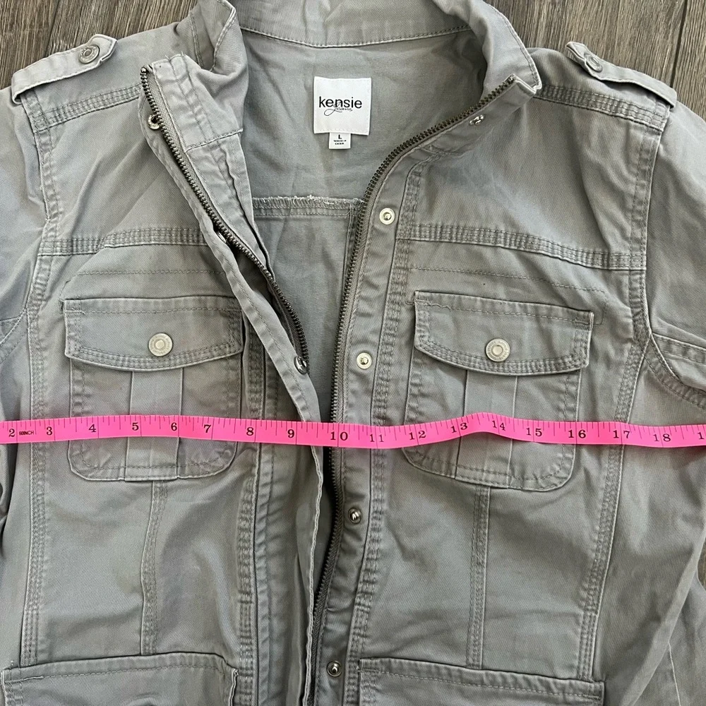 Kensie Jeans Military Utility Jacket Womens Size L Cargo Pockets Zip Front - Picture 14 of 14